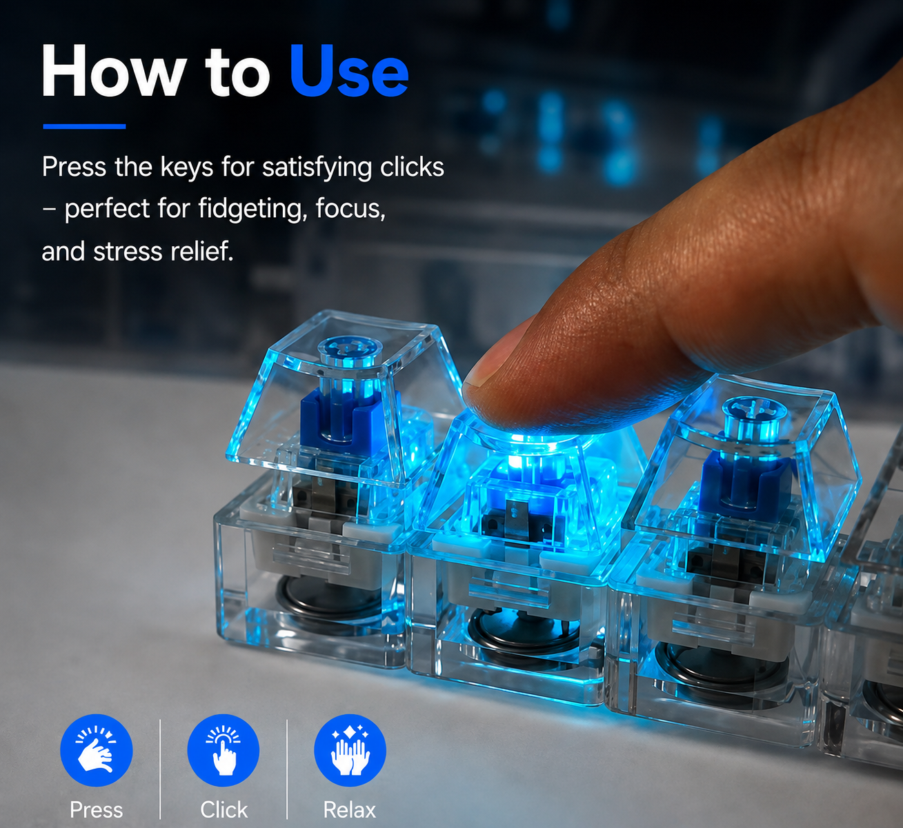 Fidget Toy Keyboard | Mechanical Keychain Clicky Switch 4 Keys